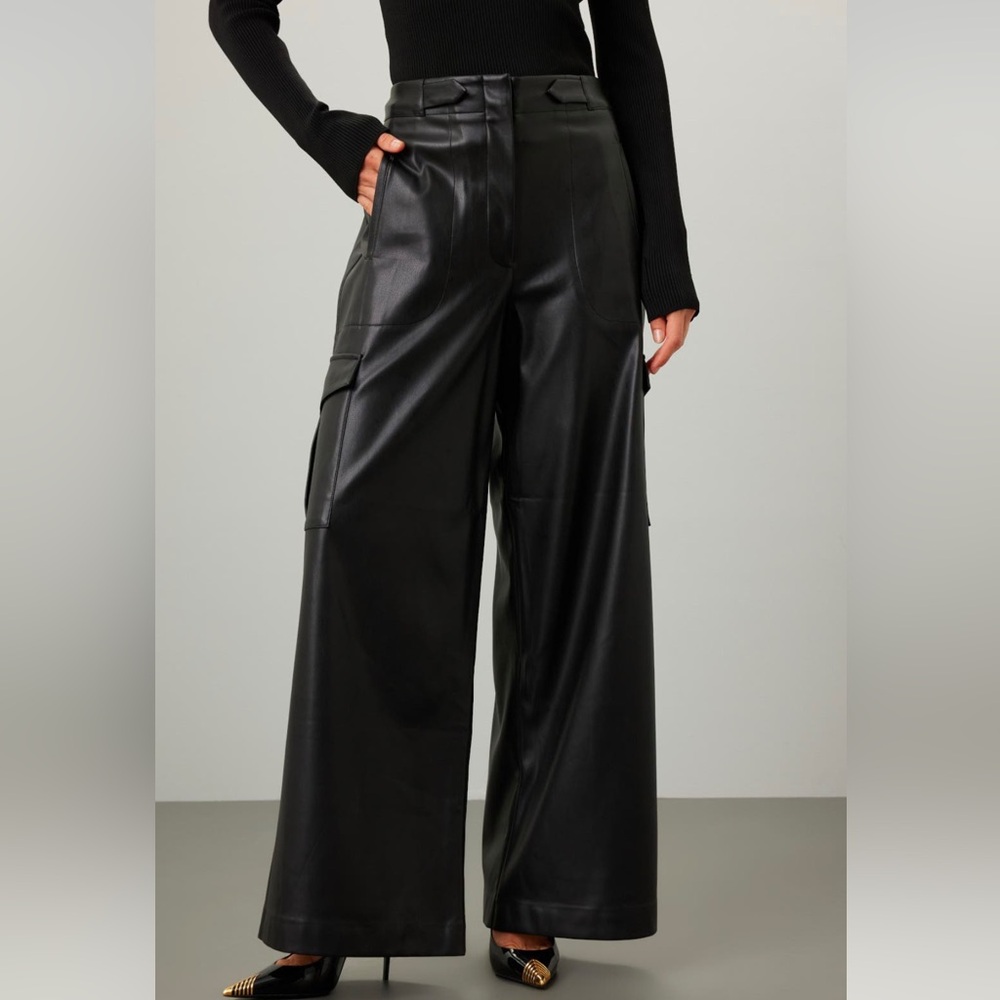 Ronny Kobo Black Wide-Leg Leather Pants